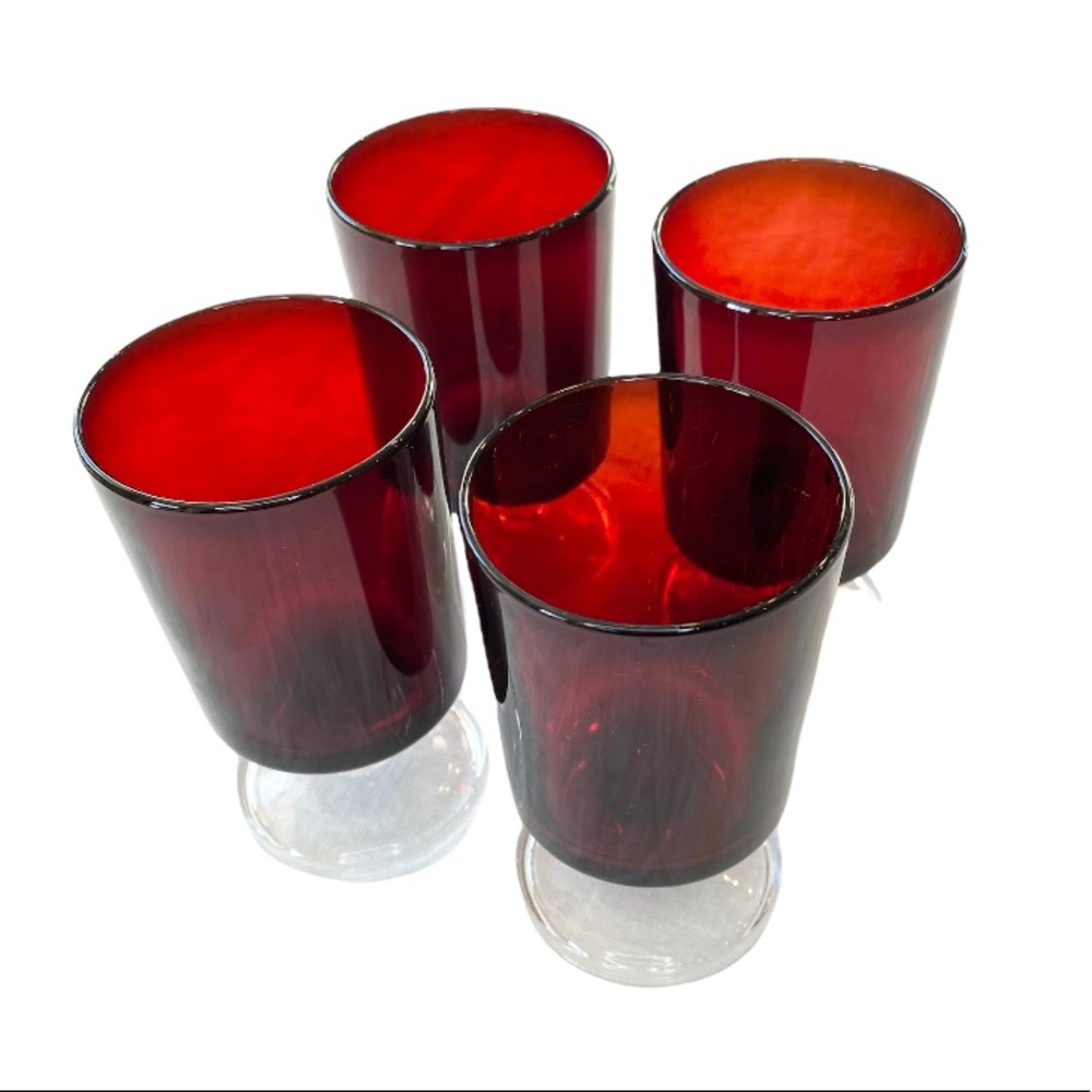 Vintage Set of 4 Ruby Red Cristal D'Arques Cavalier Glasses France